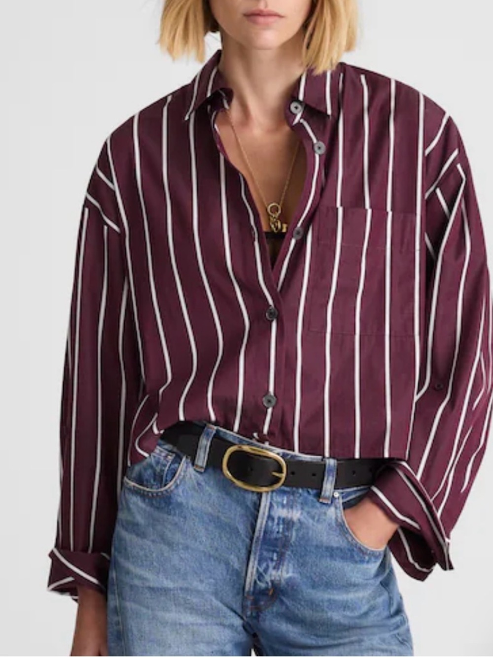 Madewell maroon striped straight hem button down, XXS